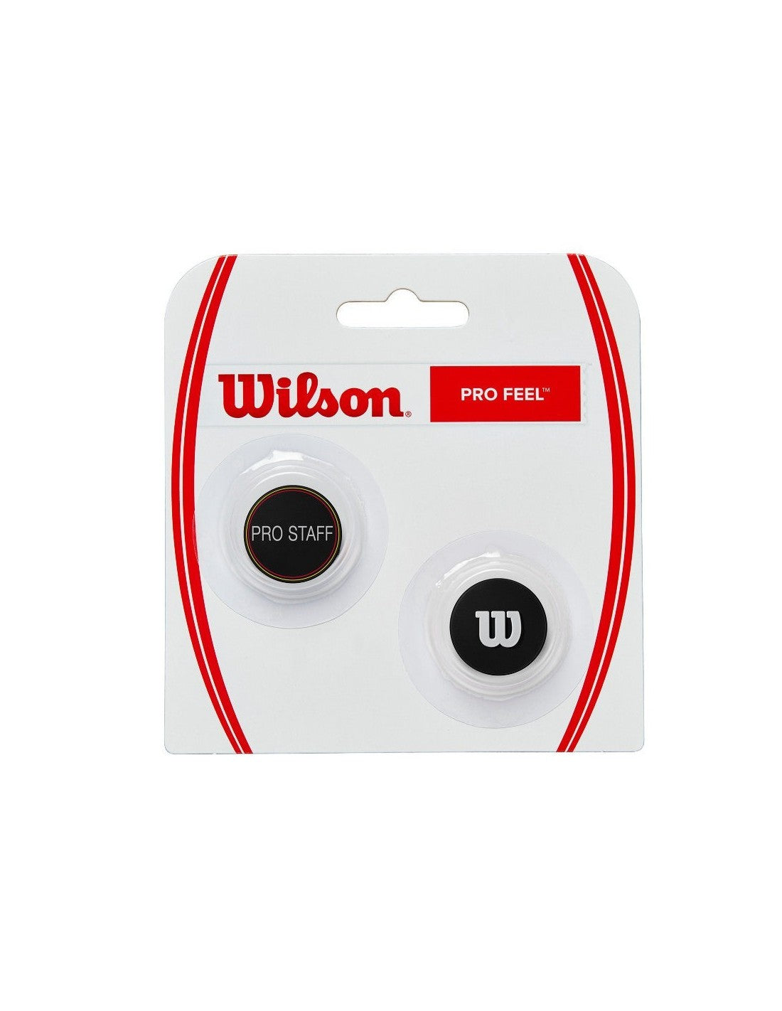 Wilson Pro Feel Pro Staff set in retail blister packaging, featuring two circular black and white staff markers on a white card with red branding.